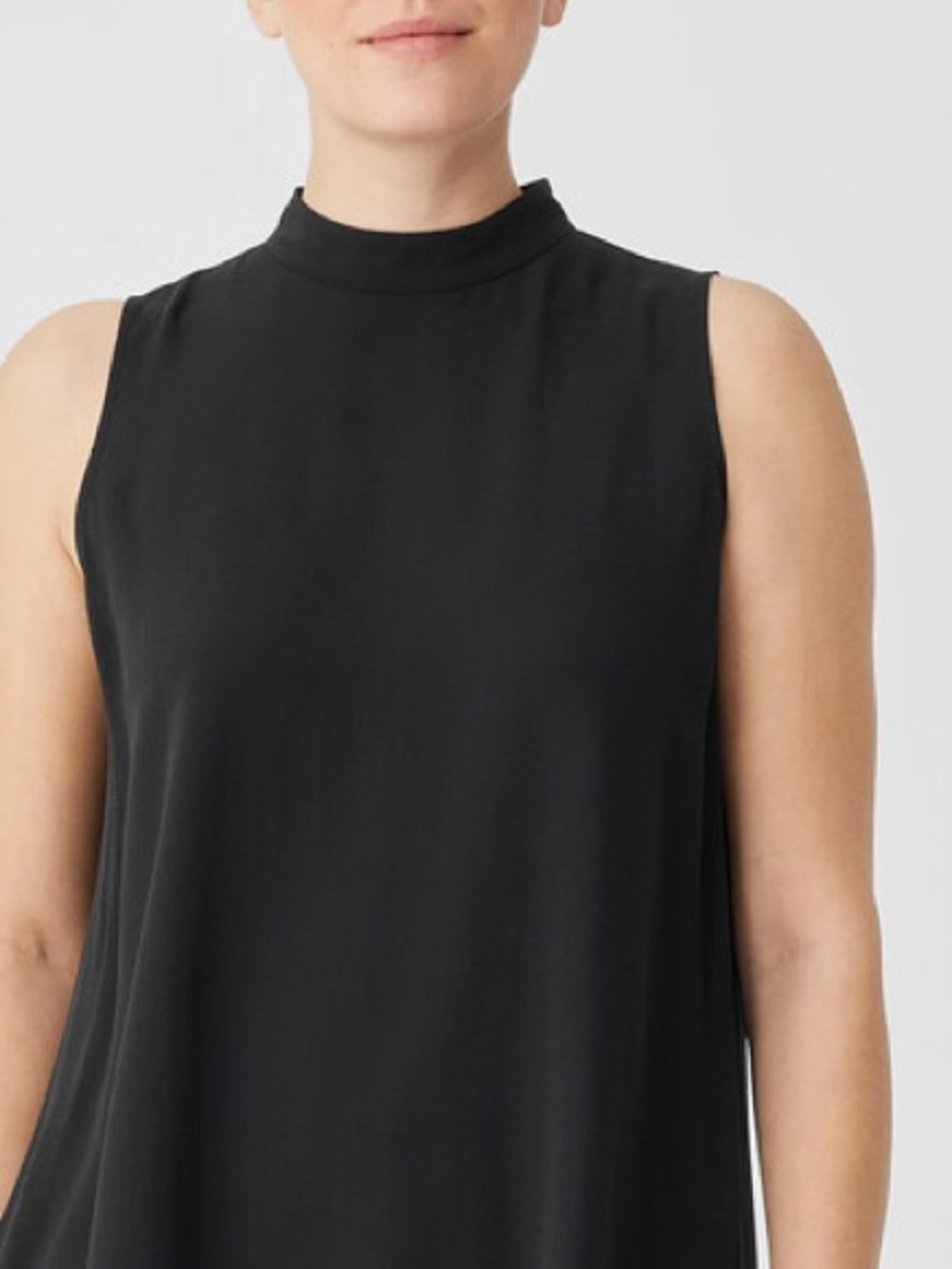 Eileen Fisher silk georgette crepe mock neck tank M black timeless old money